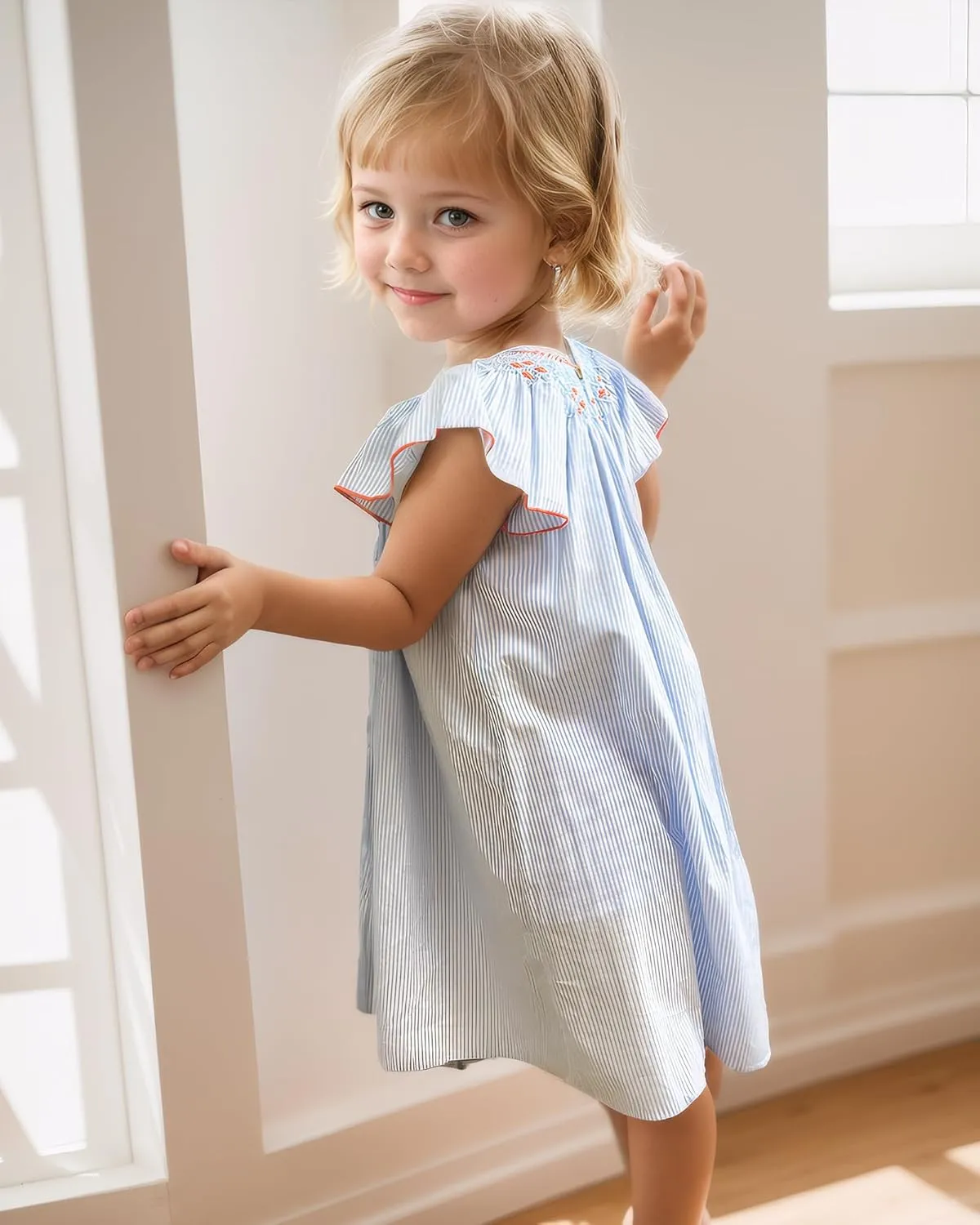 Baby Girl Smocked DressToddlers Cotton Casual Outfit Sleeveless Dresses，Sundress Princess Dress for Summer