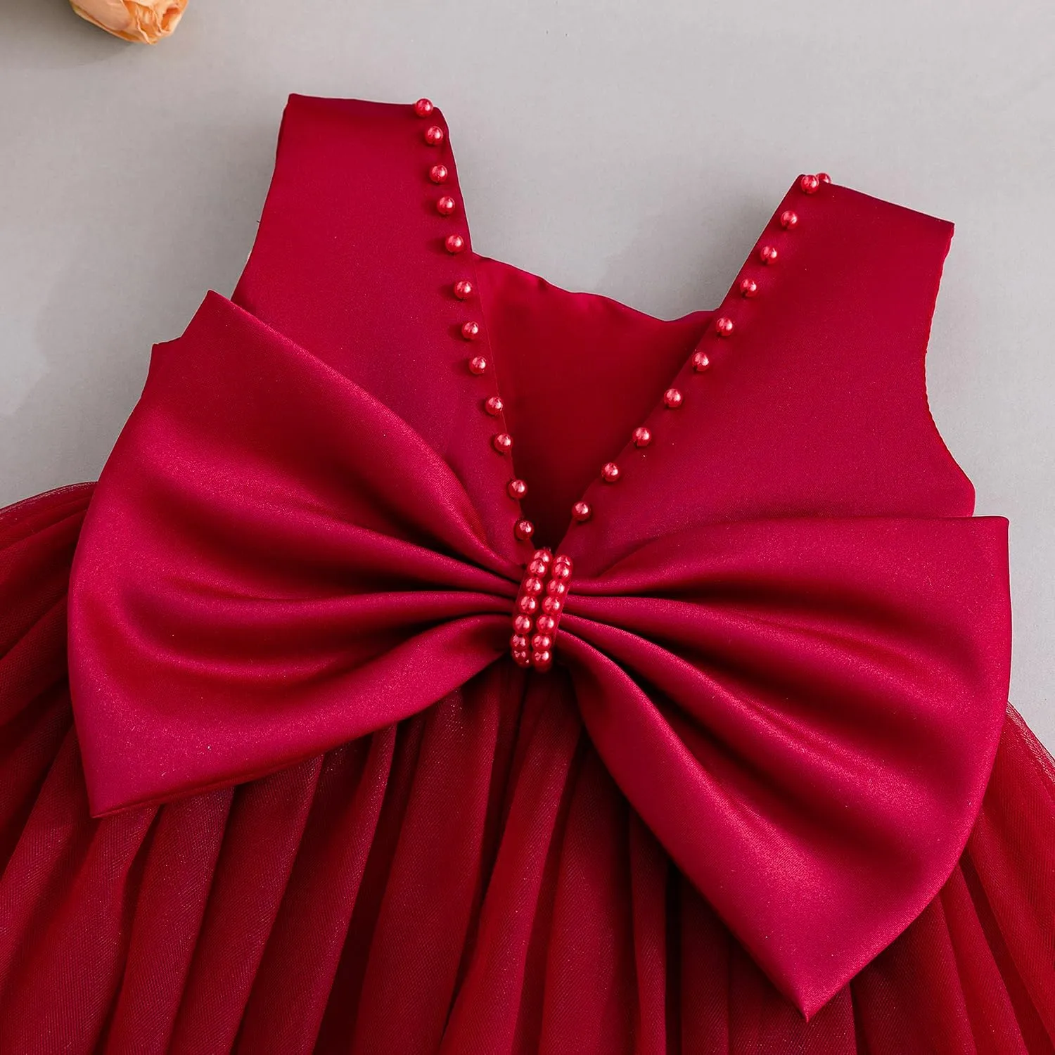 Baby Girls Formal Dress with Large Bowknot Tulle Backless Satin Party Birthday Baby Flower Girl Dresses