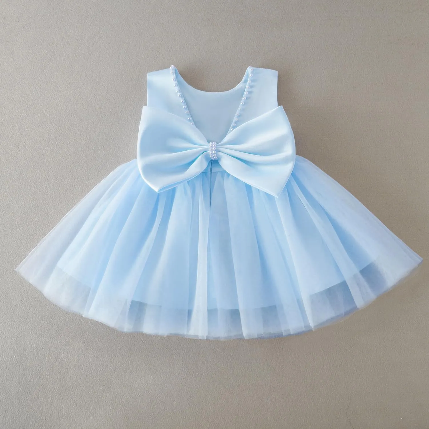 Baby Girls Formal Dress with Large Bowknot Tulle Backless Satin Party Birthday Baby Flower Girl Dresses