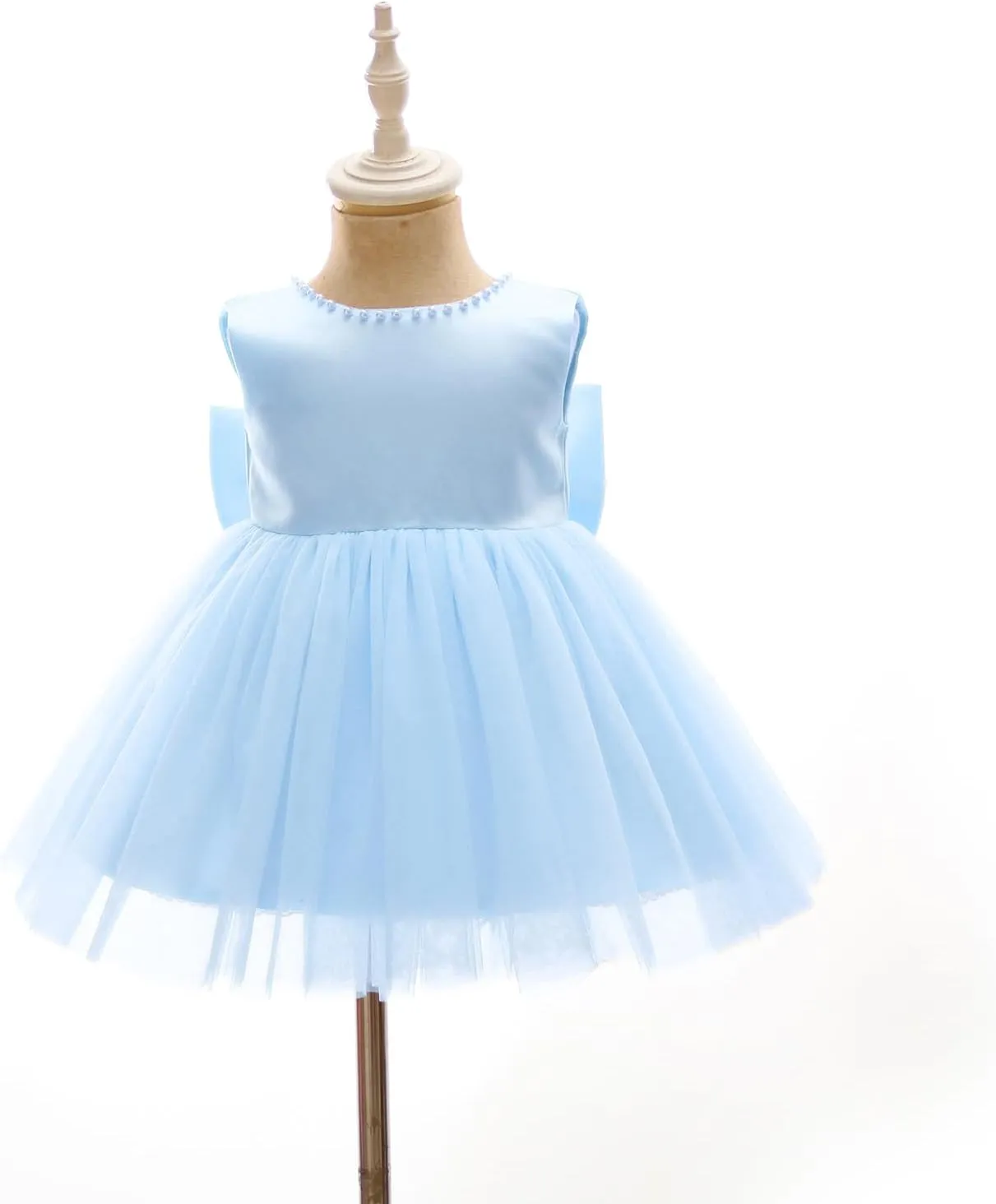 Baby Girls Formal Dress with Large Bowknot Tulle Backless Satin Party Birthday Baby Flower Girl Dresses