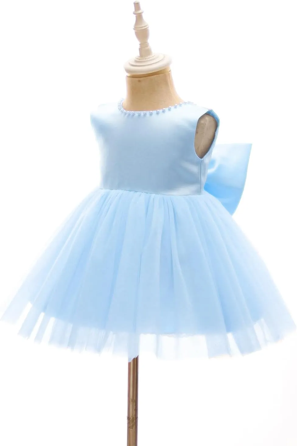 Baby Girls Formal Dress with Large Bowknot Tulle Backless Satin Party Birthday Baby Flower Girl Dresses