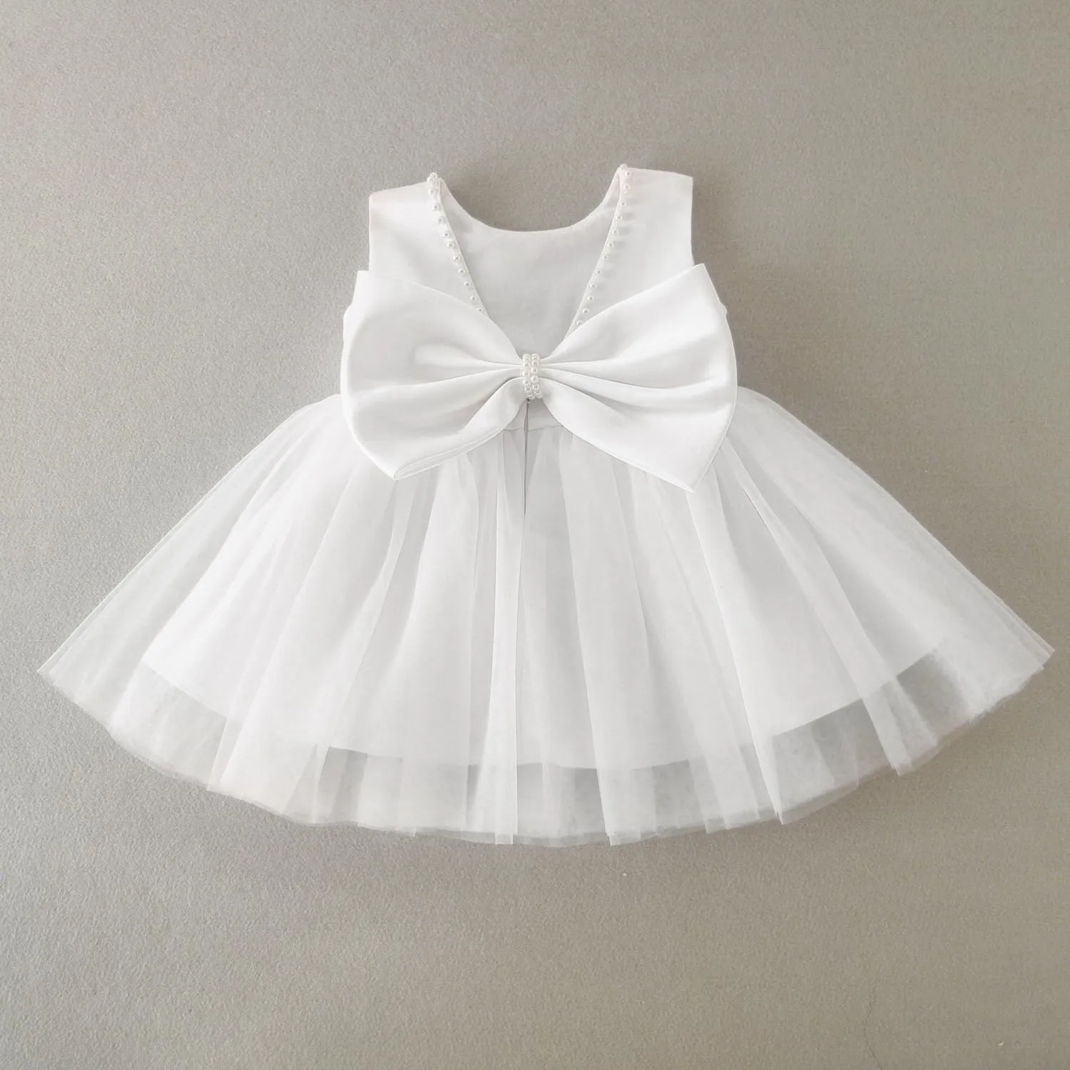 Baby Girls Formal Dress with Large Bowknot Tulle Backless Satin Party Birthday Baby Flower Girl Dresses