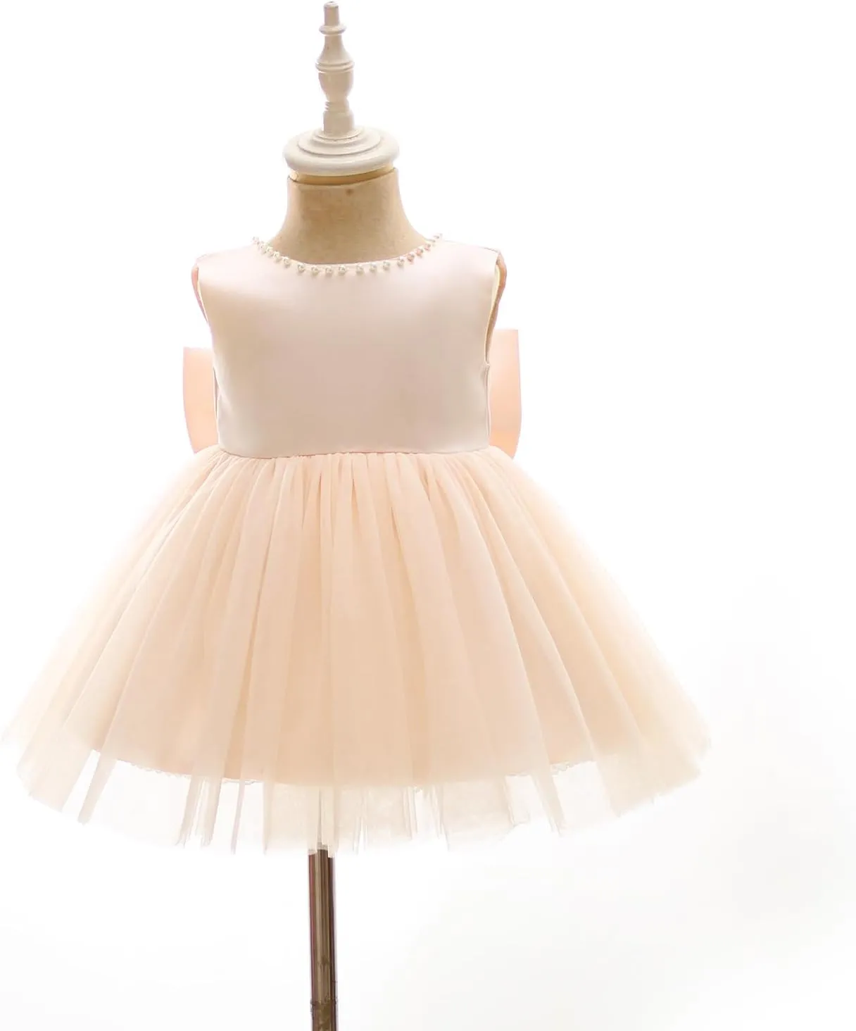 Baby Girls Formal Dress with Large Bowknot Tulle Backless Satin Party Birthday Baby Flower Girl Dresses