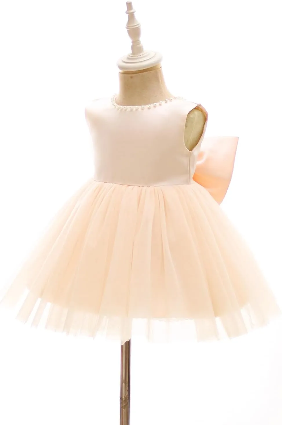 Baby Girls Formal Dress with Large Bowknot Tulle Backless Satin Party Birthday Baby Flower Girl Dresses