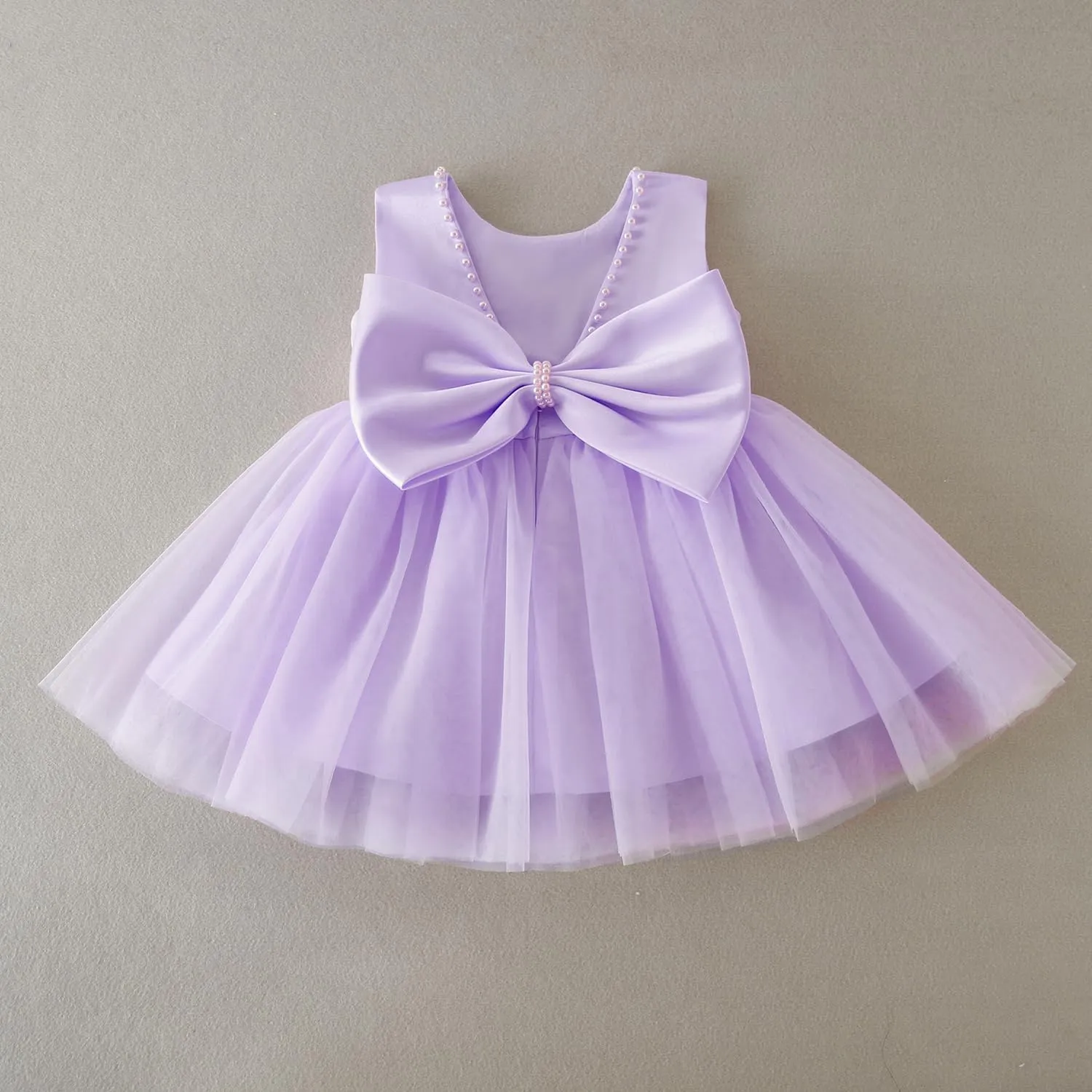 Baby Girls Formal Dress with Large Bowknot Tulle Backless Satin Party Birthday Baby Flower Girl Dresses