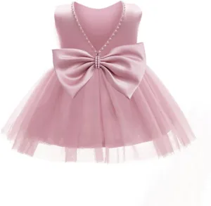 Baby Girls Formal Dress with Large Bowknot Tulle Backless Satin Party Birthday Baby Flower Girl Dresses