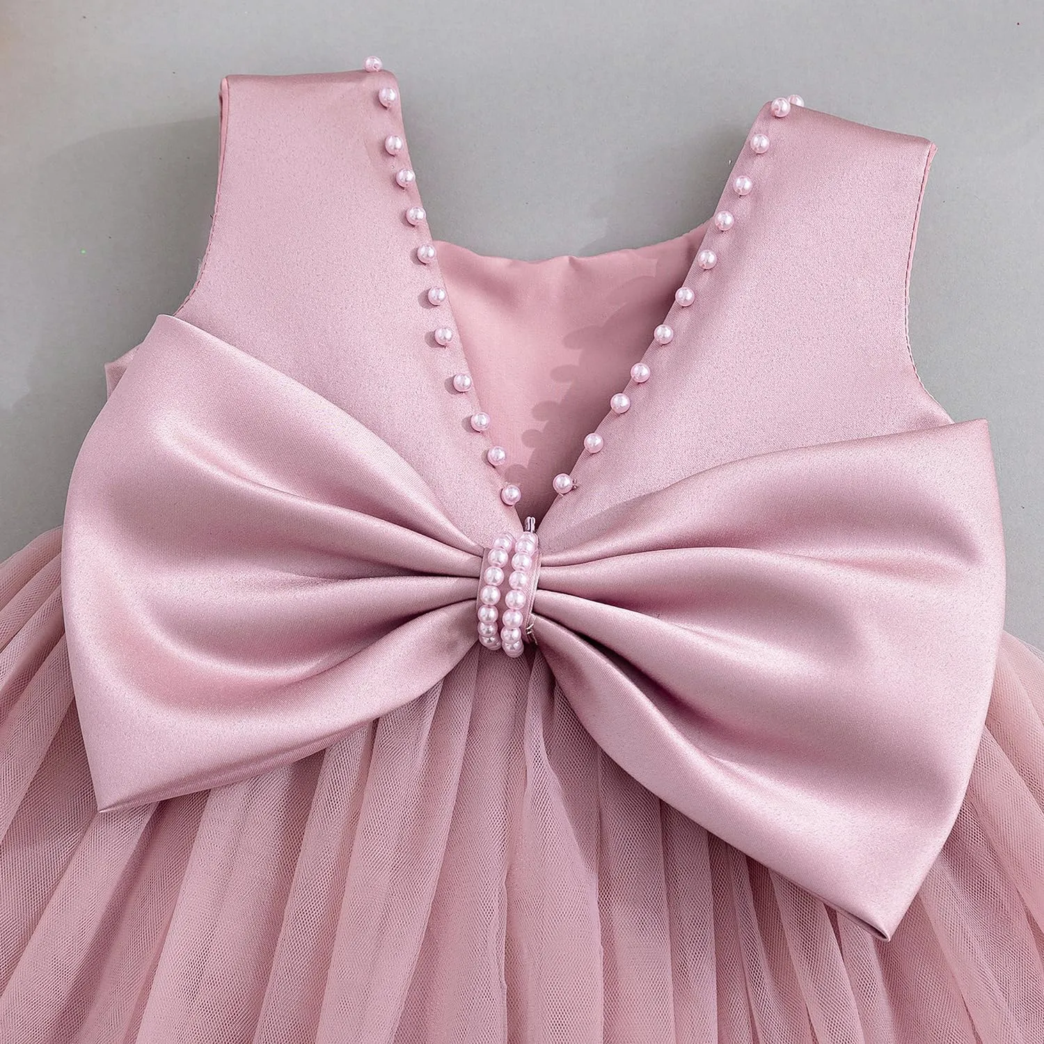 Baby Girls Formal Dress with Large Bowknot Tulle Backless Satin Party Birthday Baby Flower Girl Dresses