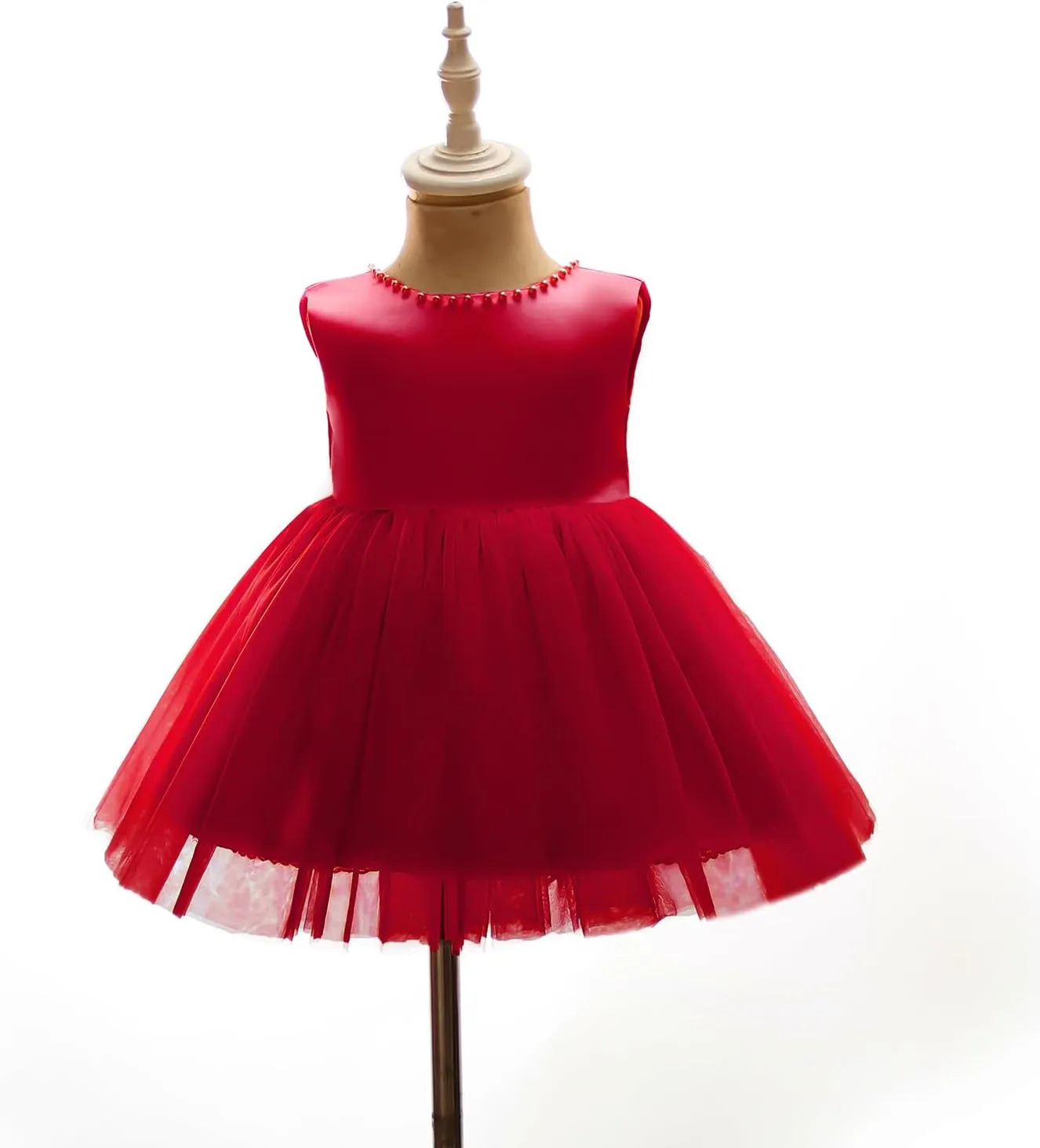 Baby Girls Formal Dress with Large Bowknot Tulle Backless Satin Party Birthday Baby Flower Girl Dresses