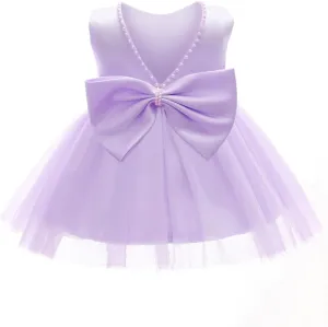 Baby Girls Formal Dress with Large Bowknot Tulle Backless Satin Party Birthday Baby Flower Girl Dresses