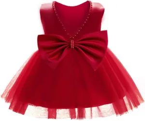 Baby Girls Formal Dress with Large Bowknot Tulle Backless Satin Party Birthday Baby Flower Girl Dresses