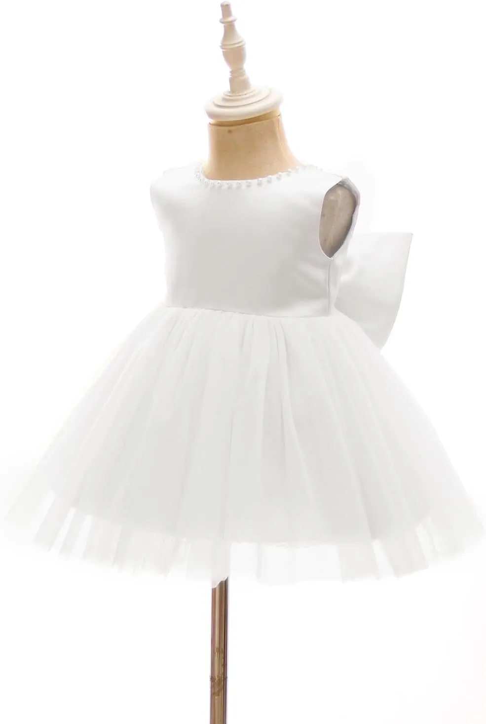 Baby Girls Formal Dress with Large Bowknot Tulle Backless Satin Party Birthday Baby Flower Girl Dresses