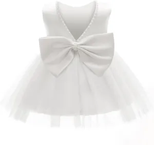 Baby Girls Formal Dress with Large Bowknot Tulle Backless Satin Party Birthday Baby Flower Girl Dresses