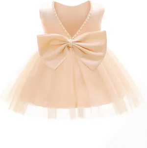 Baby Girls Formal Dress with Large Bowknot Tulle Backless Satin Party Birthday Baby Flower Girl Dresses