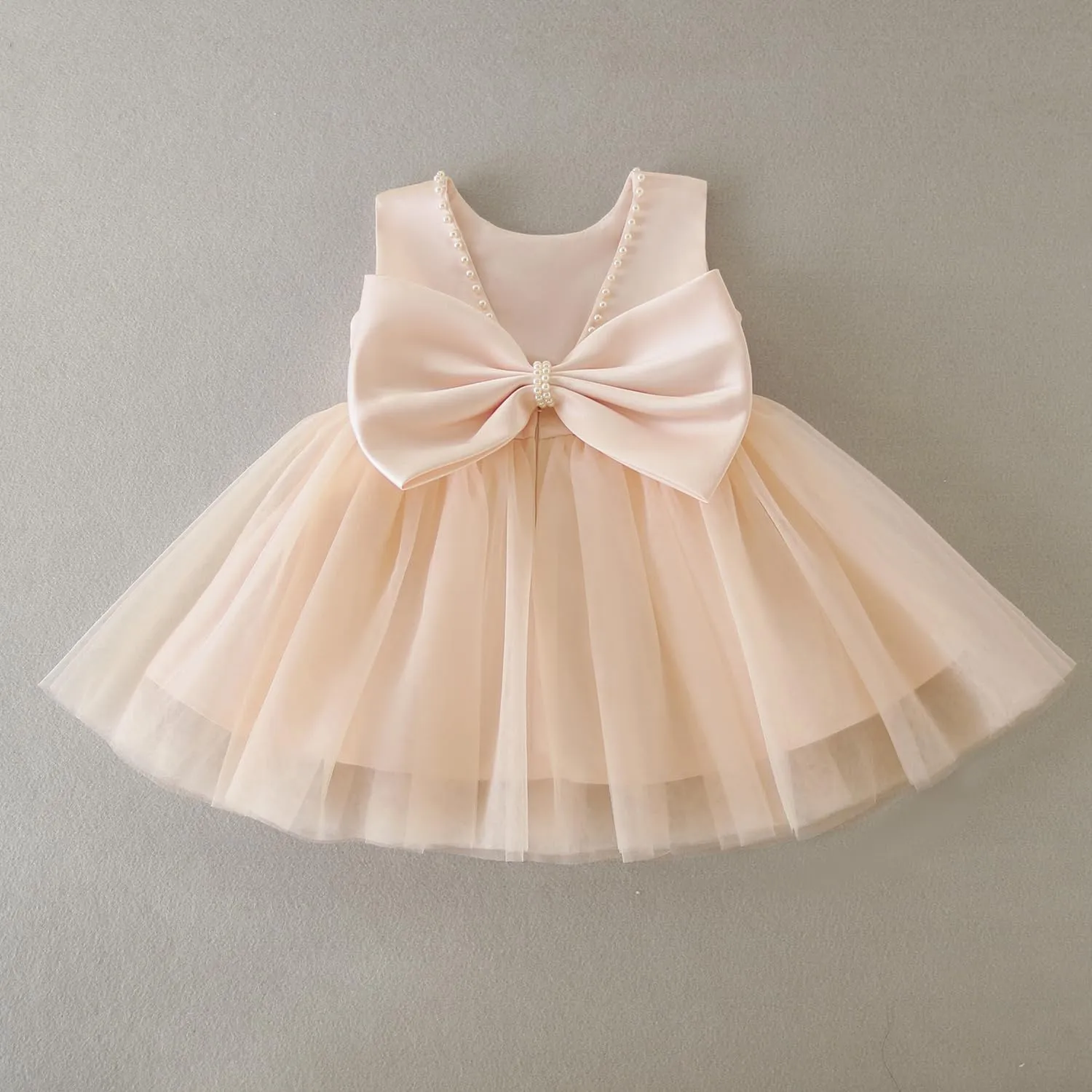 Baby Girls Formal Dress with Large Bowknot Tulle Backless Satin Party Birthday Baby Flower Girl Dresses