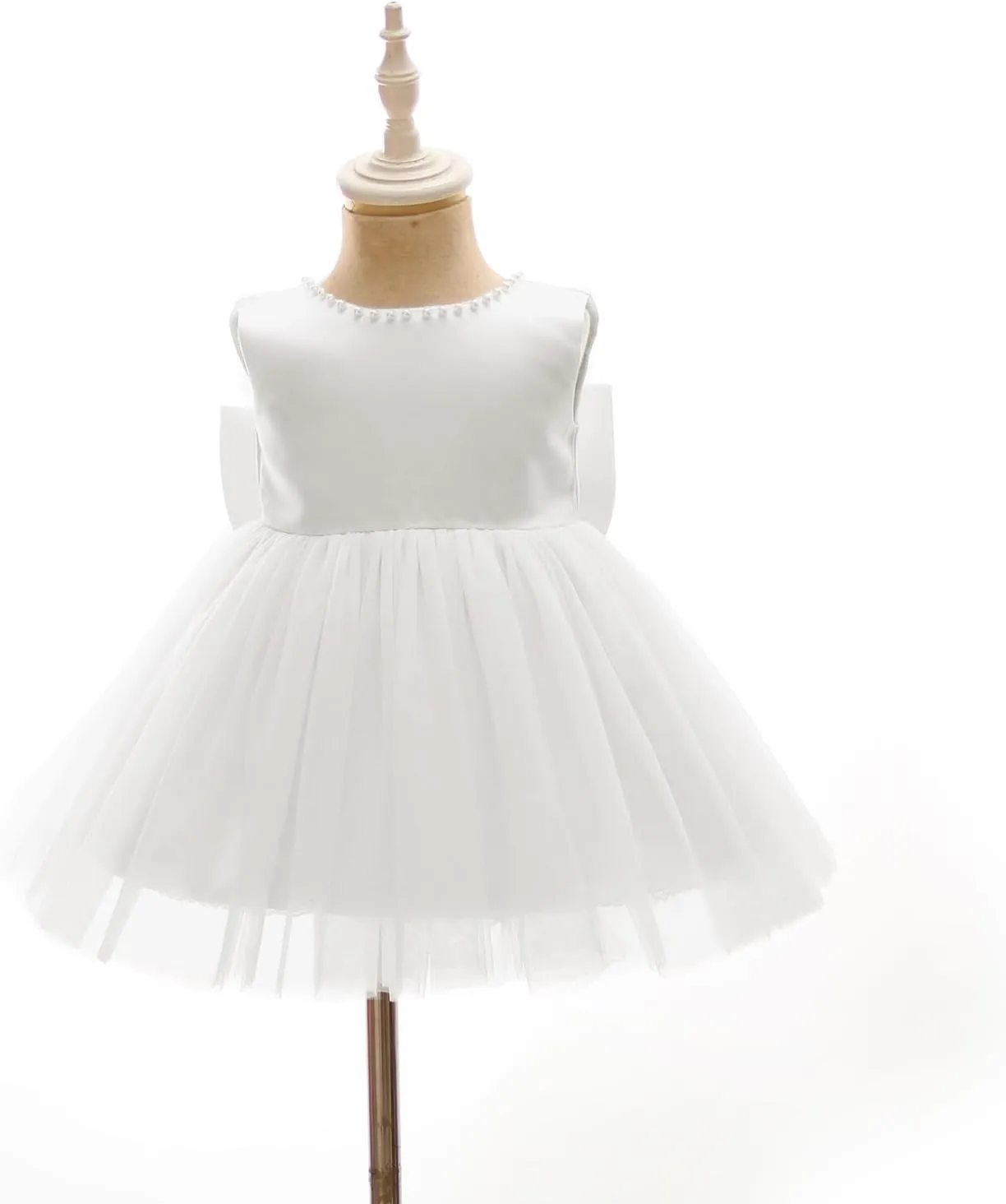 Baby Girls Formal Dress with Large Bowknot Tulle Backless Satin Party Birthday Baby Flower Girl Dresses