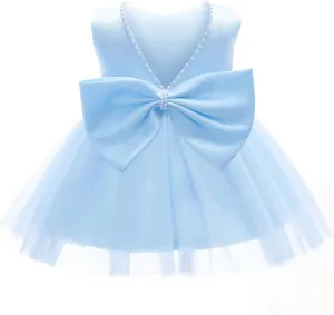 Baby Girls Formal Dress with Large Bowknot Tulle Backless Satin Party Birthday Baby Flower Girl Dresses