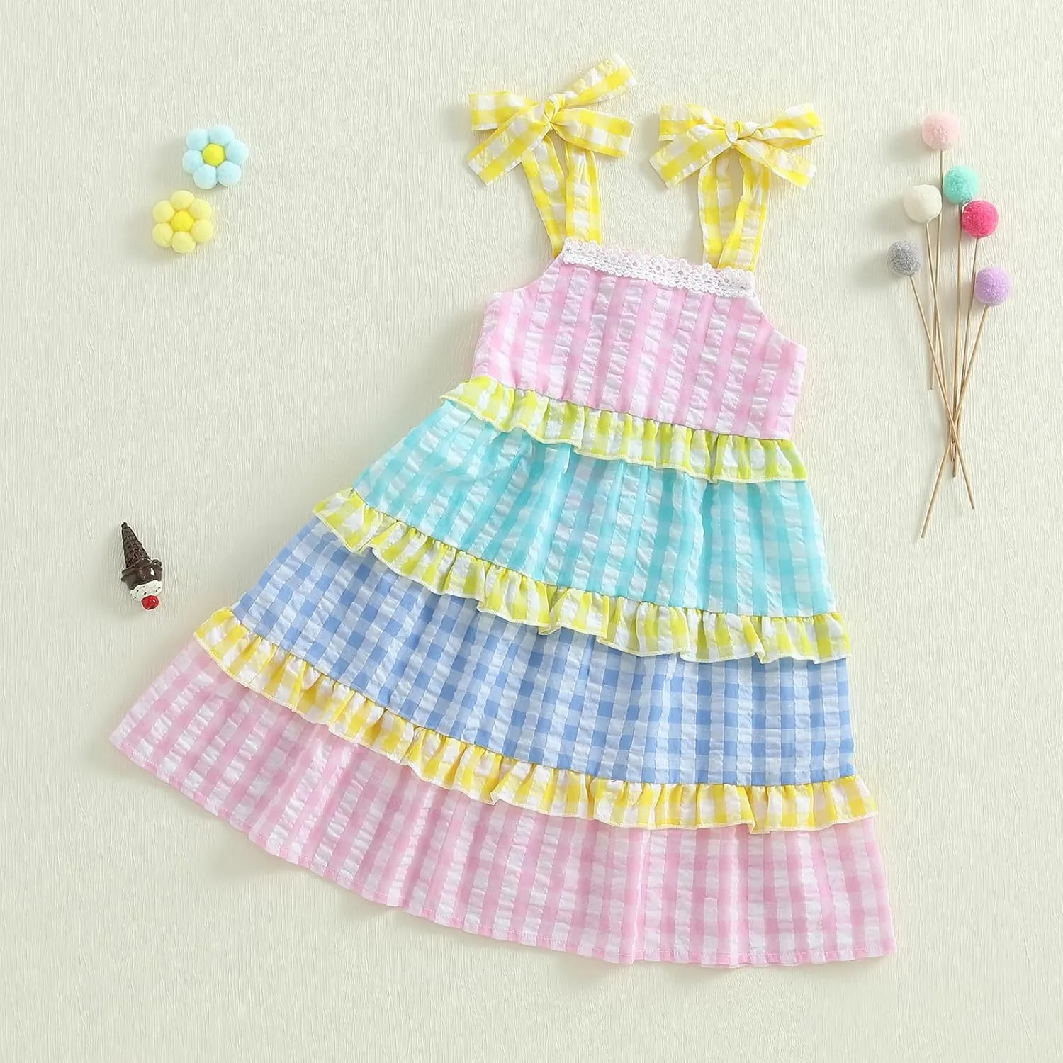 Baby Toddler Girl Dress Short Sleeves Flower Bubble Tulle Sundress Summer Casual Princess Dress