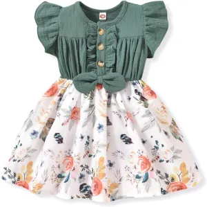 Baby Toddler Girl Dress Short Sleeves Flower Bubble Tulle Sundress Summer Casual Princess Dress