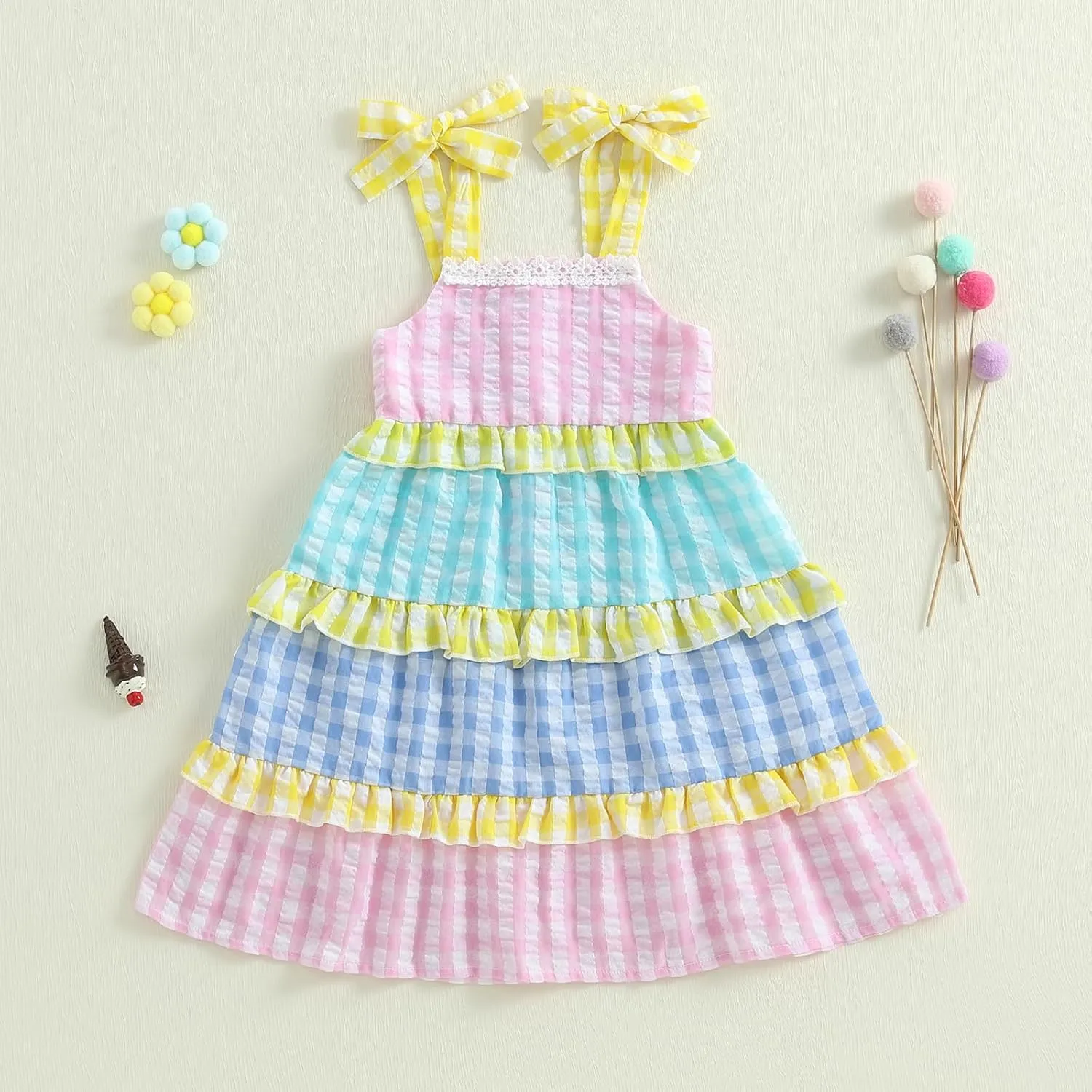 Baby Toddler Girl Dress Short Sleeves Flower Bubble Tulle Sundress Summer Casual Princess Dress
