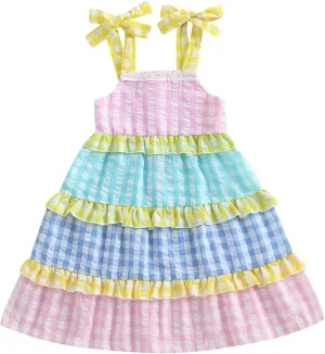 Baby Toddler Girl Dress Short Sleeves Flower Bubble Tulle Sundress Summer Casual Princess Dress