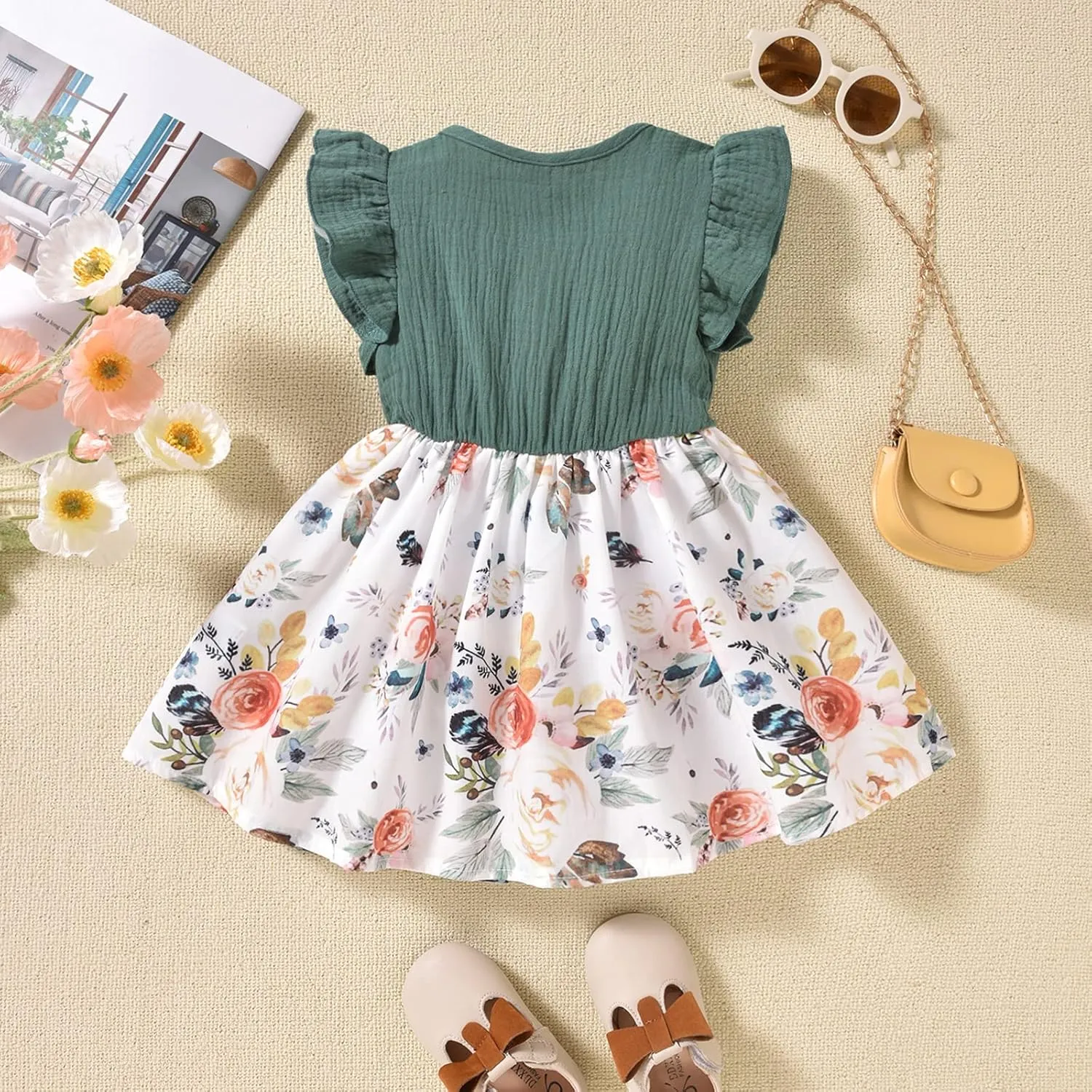 Baby Toddler Girl Dress Short Sleeves Flower Bubble Tulle Sundress Summer Casual Princess Dress