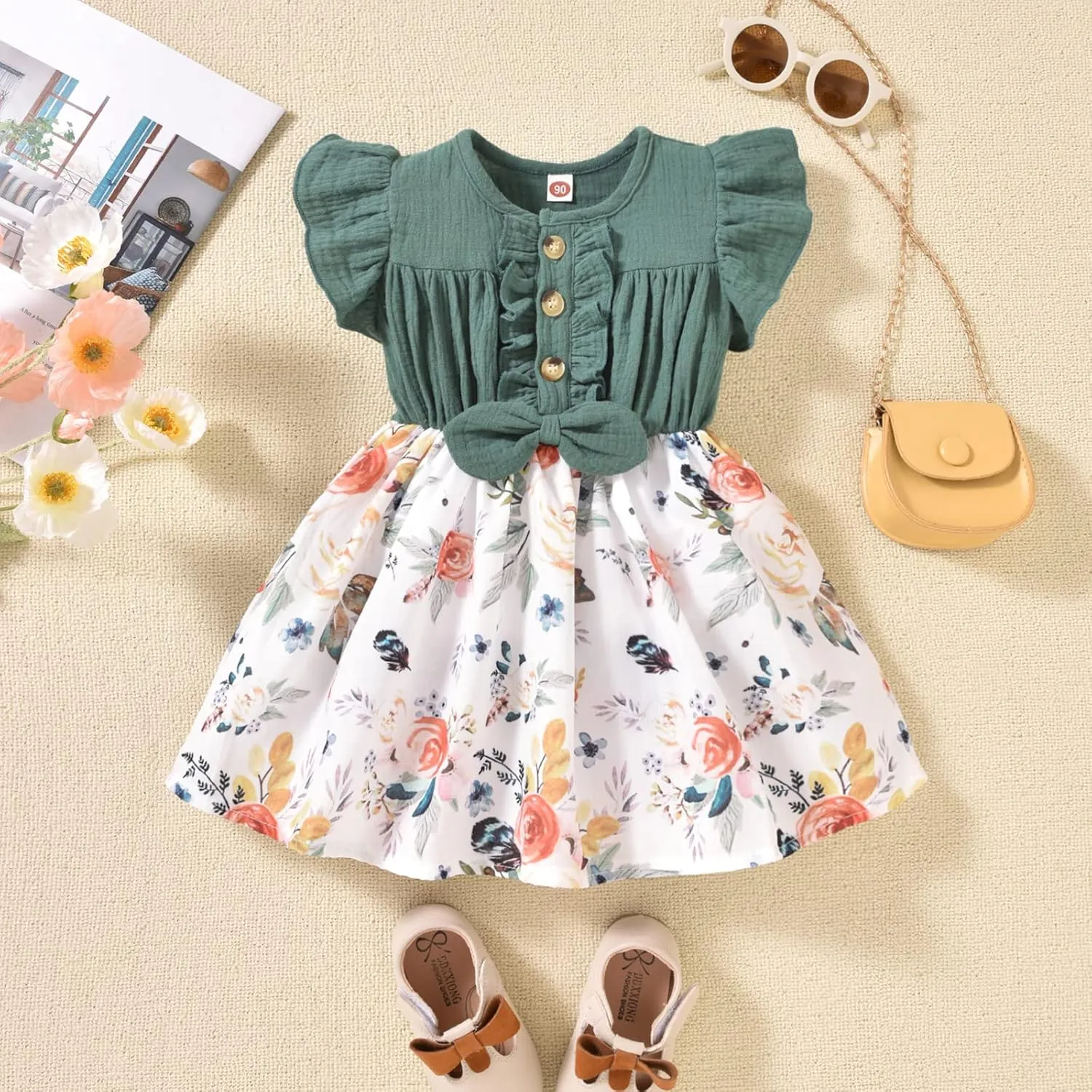 Baby Toddler Girl Dress Short Sleeves Flower Bubble Tulle Sundress Summer Casual Princess Dress