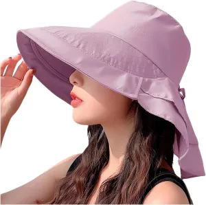 Beach Hats for Women Summer Casual Packable Bucket Floppy Foldable Hats Wide Brim Outdoor Sun Hat with Neck Flap