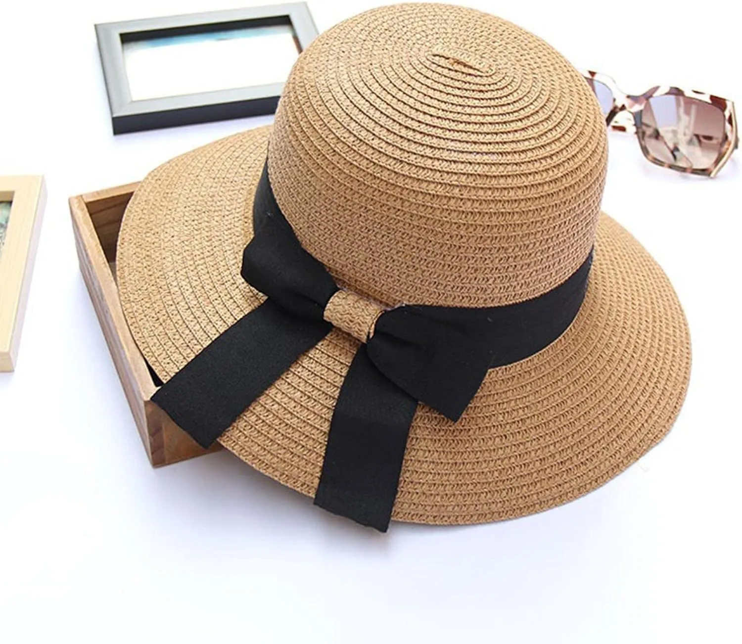 Beach Hats for Women Wide Brim Sun Straw Hat for Women, UPF 50  UV Sun Protection Sun Hat Womens, Foldable Roll up Cap