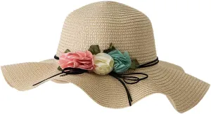 Beach Straw Hats for Women Sun Hat with Wide Brim Flower Summer Floppy Beach Hats Packable Floppy Straw Garden Hat