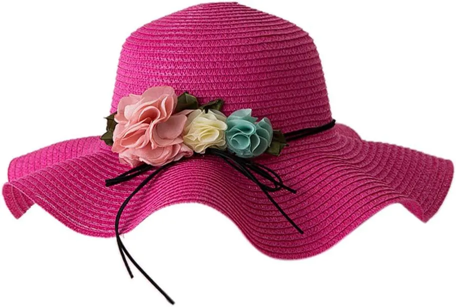 Beach Straw Hats for Women Sun Hat with Wide Brim Flower Summer Floppy Beach Hats Packable Floppy Straw Garden Hat