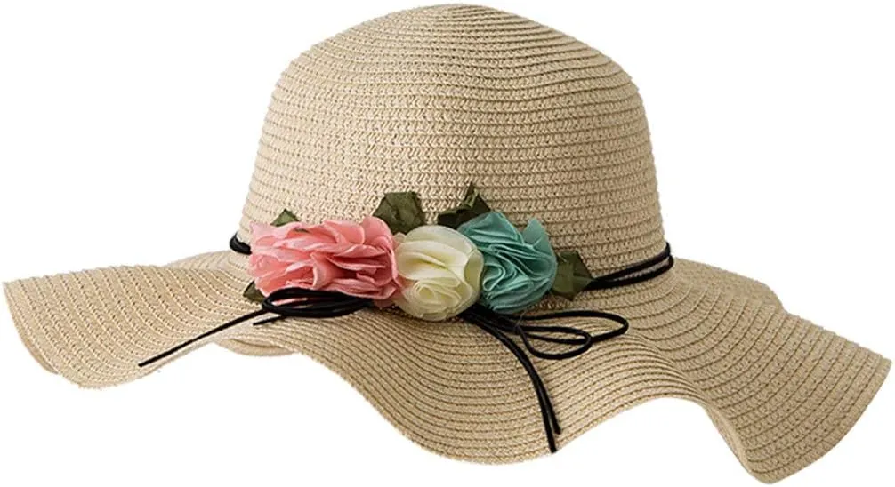 Beach Straw Hats for Women Sun Hat with Wide Brim Flower Summer Floppy Beach Hats Packable Floppy Straw Garden Hat
