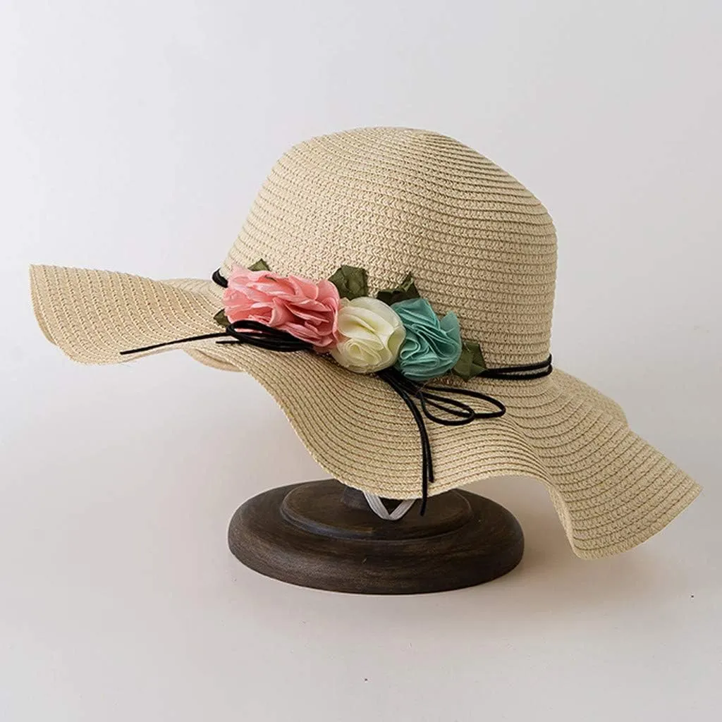 Beach Straw Hats for Women Sun Hat with Wide Brim Flower Summer Floppy Beach Hats Packable Floppy Straw Garden Hat