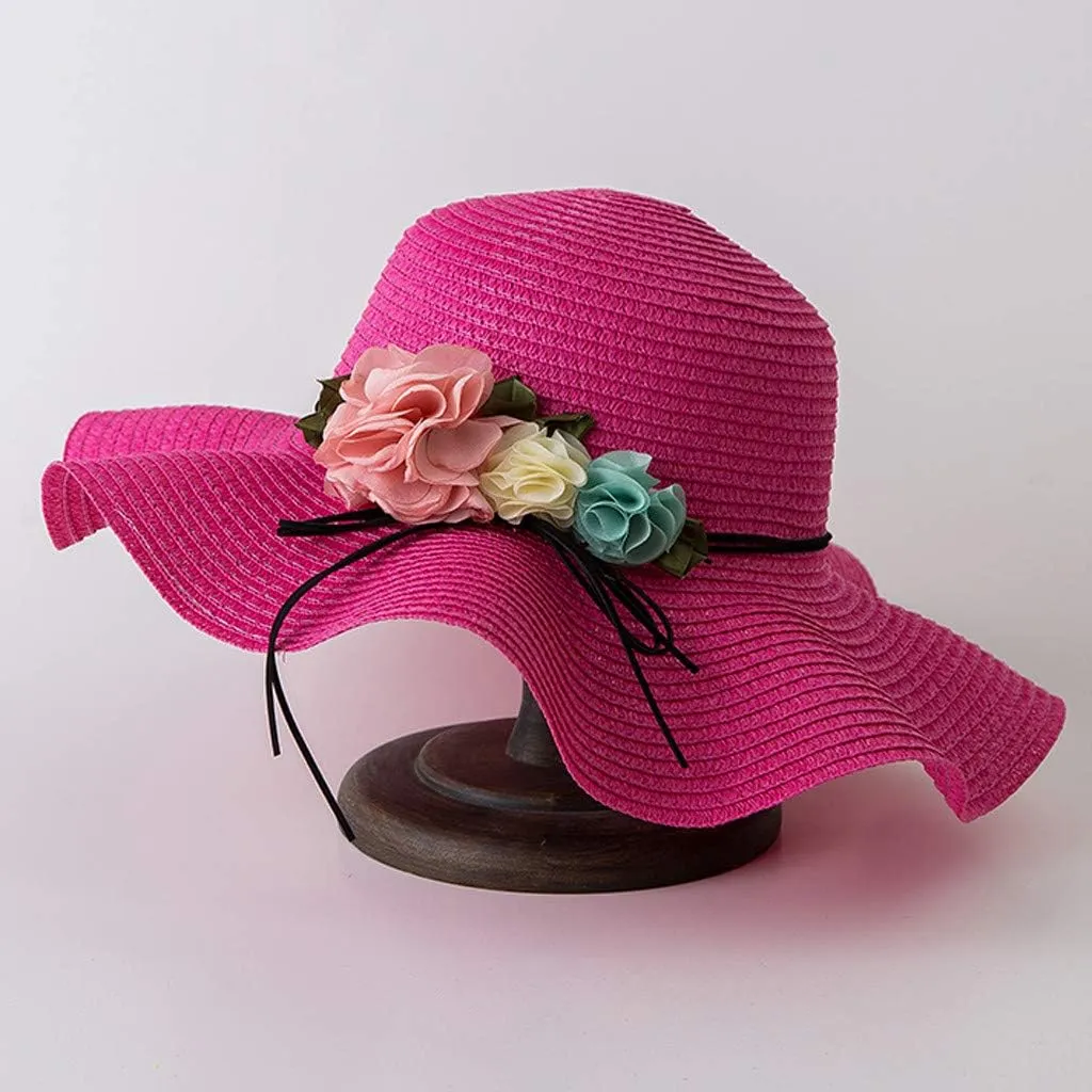 Beach Straw Hats for Women Sun Hat with Wide Brim Flower Summer Floppy Beach Hats Packable Floppy Straw Garden Hat