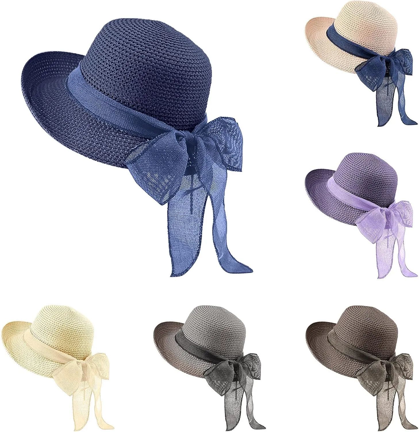 Beach Sun Hats for Women, 𝐒traw Hat for Women UPF 50  UV Sun Protection Wide Brim Summer Hat Foldable Roll up Cap