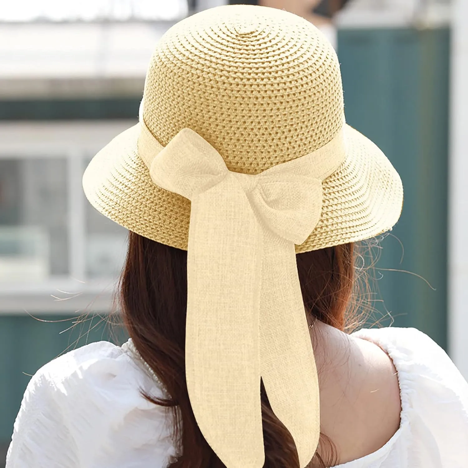 Beach Sun Hats for Women, 𝐒traw Hat for Women UPF 50  UV Sun Protection Wide Brim Summer Hat Foldable Roll up Cap