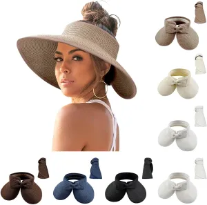 Beach Sun Straw Hats for Women 2025 Summer UPF 50  Uv Sun Protection Wide Brim Straw Hat Foldable Packable Roll Up Cap