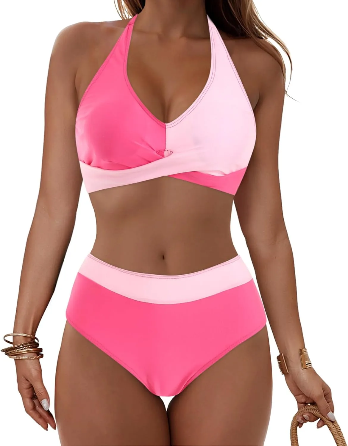 Bikini Sets for Women Two Piece Push Up Halter Bathing Suits Sexy Front Cross Vintage Mid Rise Swimsuits