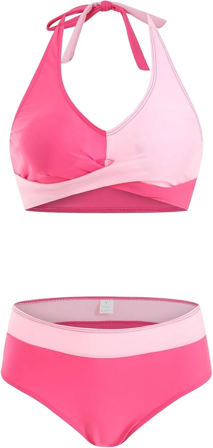 Bikini Sets for Women Two Piece Push Up Halter Bathing Suits Sexy Front Cross Vintage Mid Rise Swimsuits