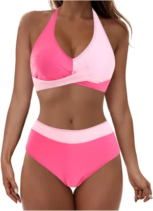 Bikini Sets for Women Two Piece Push Up Halter Bathing Suits Sexy Front Cross Vintage Mid Rise Swimsuits