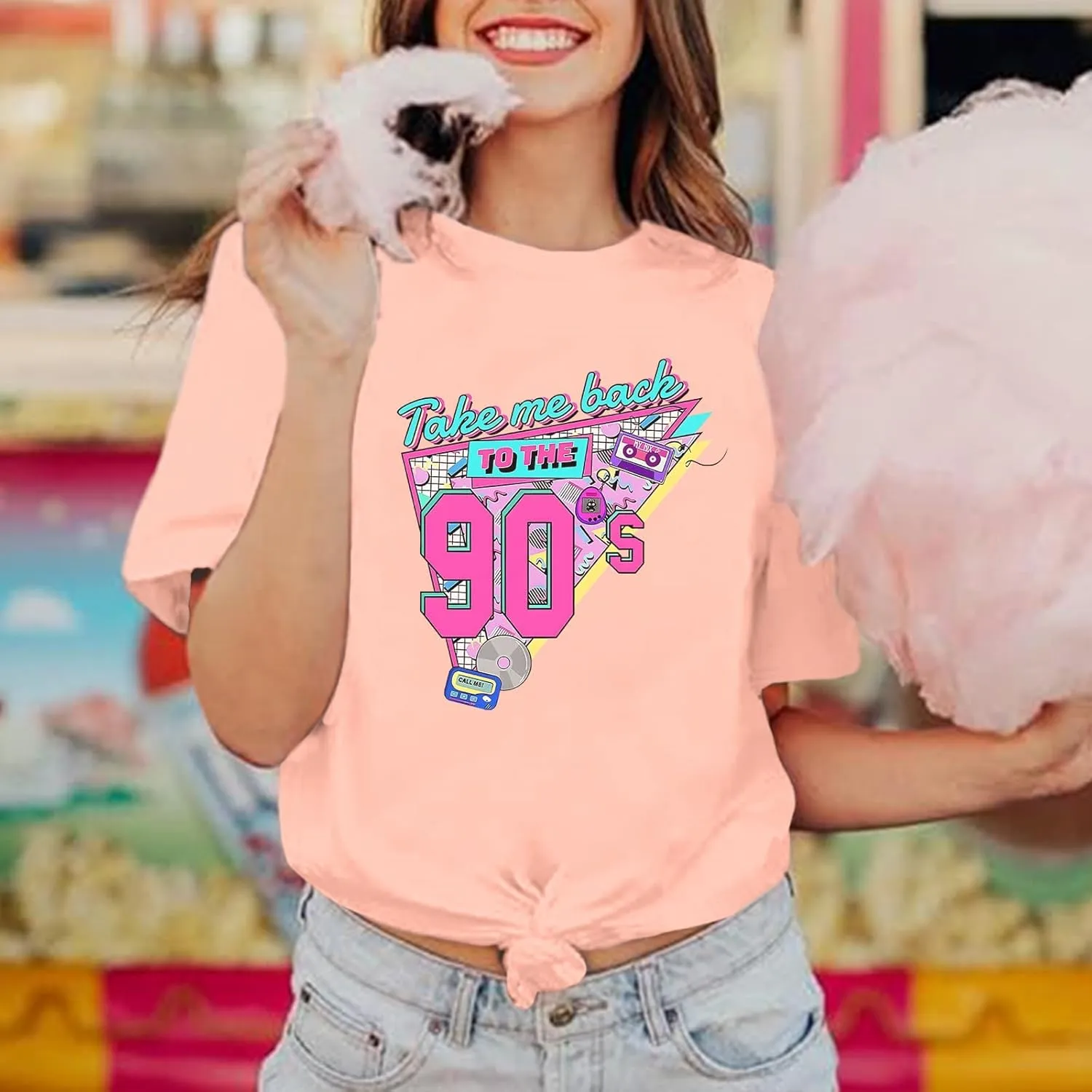 BINTEHGS 90s Outfit for Women Vintage Graphic Tees 90'S Outfits Shirts Woman Crew Neck Casual 90s Birthday Party Gift Clothes