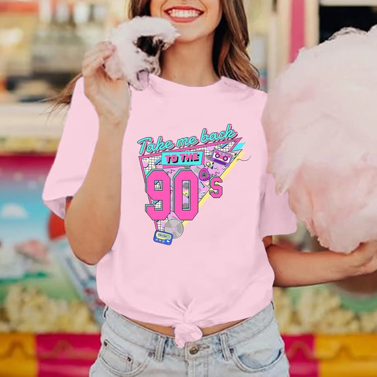 BINTEHGS 90s Outfit for Women Vintage Graphic Tees 90'S Outfits Shirts Woman Crew Neck Casual 90s Birthday Party Gift Clothes