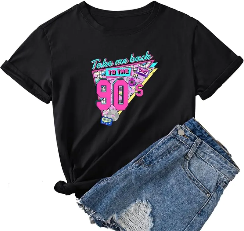 BINTEHGS 90s Outfit for Women Vintage Graphic Tees 90'S Outfits Shirts Woman Crew Neck Casual 90s Birthday Party Gift Clothes