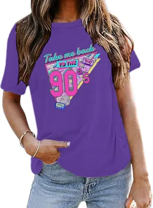 BINTEHGS 90s Outfit for Women Vintage Graphic Tees 90'S Outfits Shirts Woman Crew Neck Casual 90s Birthday Party Gift Clothes