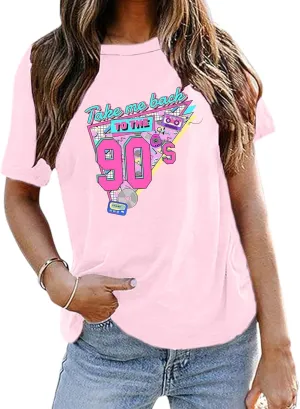 BINTEHGS 90s Outfit for Women Vintage Graphic Tees 90'S Outfits Shirts Woman Crew Neck Casual 90s Birthday Party Gift Clothes