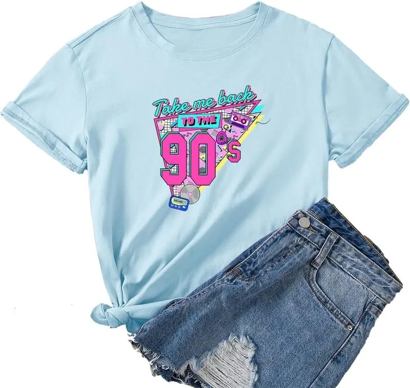 BINTEHGS 90s Outfit for Women Vintage Graphic Tees 90'S Outfits Shirts Woman Crew Neck Casual 90s Birthday Party Gift Clothes