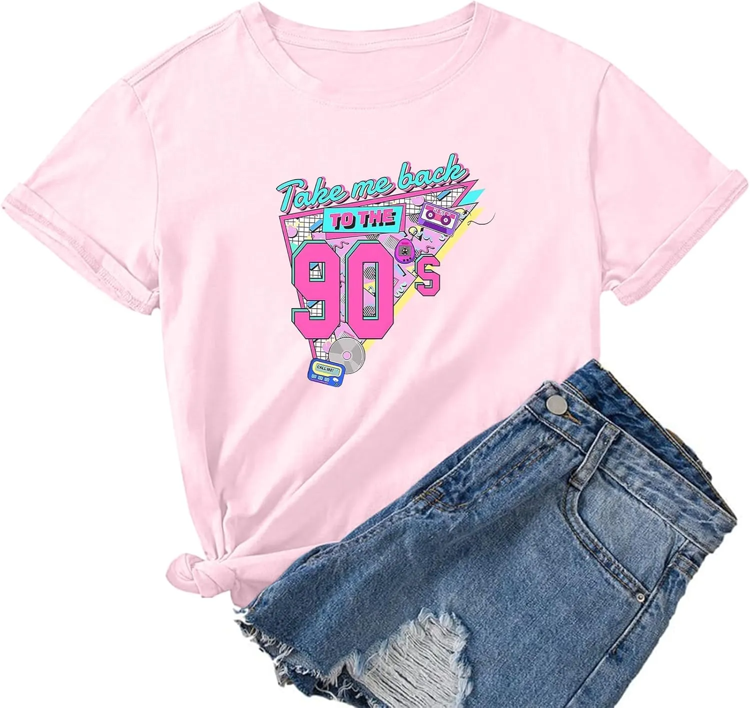 BINTEHGS 90s Outfit for Women Vintage Graphic Tees 90'S Outfits Shirts Woman Crew Neck Casual 90s Birthday Party Gift Clothes