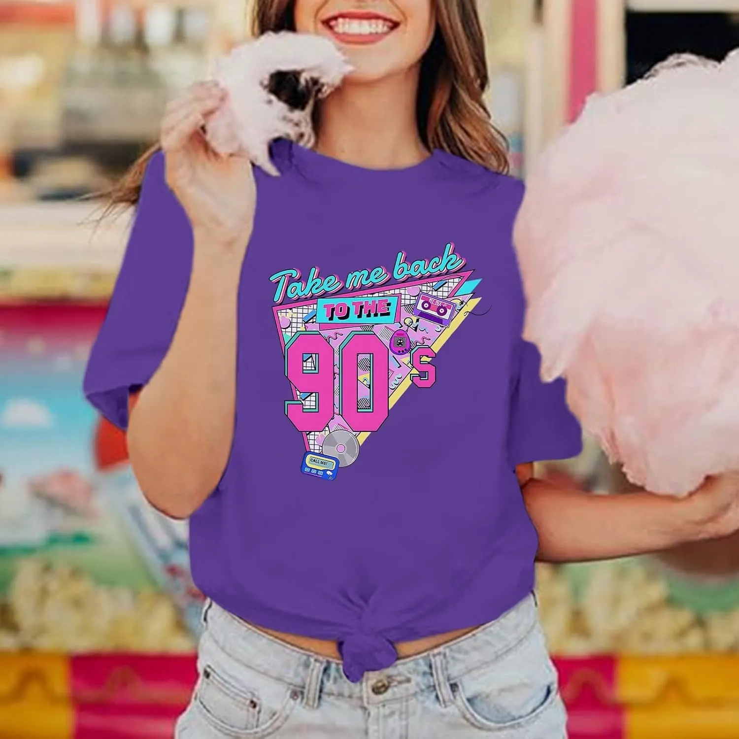 BINTEHGS 90s Outfit for Women Vintage Graphic Tees 90'S Outfits Shirts Woman Crew Neck Casual 90s Birthday Party Gift Clothes