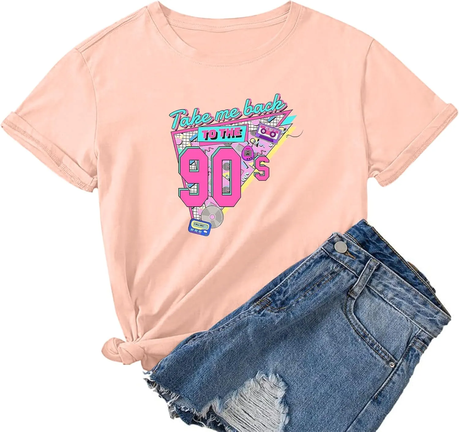 BINTEHGS 90s Outfit for Women Vintage Graphic Tees 90'S Outfits Shirts Woman Crew Neck Casual 90s Birthday Party Gift Clothes