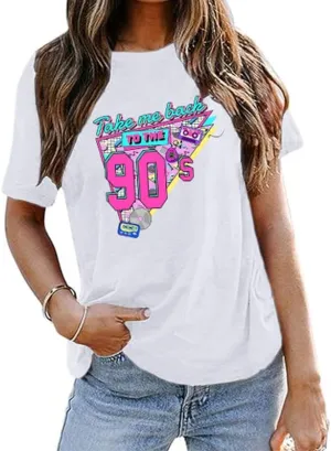 BINTEHGS 90s Outfit for Women Vintage Graphic Tees 90'S Outfits Shirts Woman Crew Neck Casual 90s Birthday Party Gift Clothes
