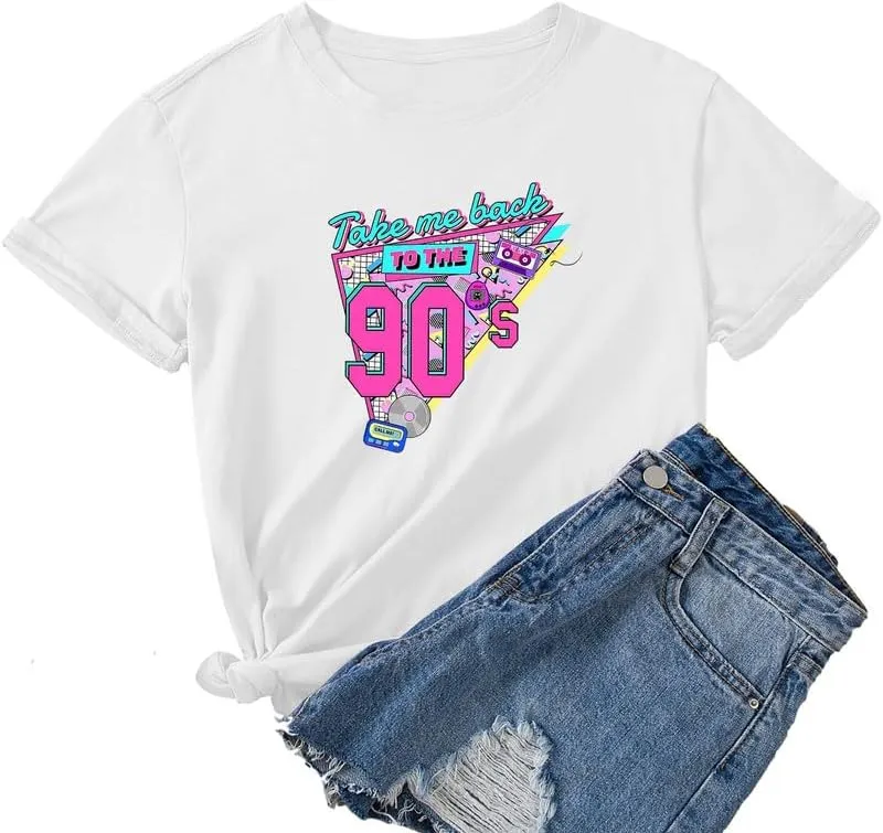 BINTEHGS 90s Outfit for Women Vintage Graphic Tees 90'S Outfits Shirts Woman Crew Neck Casual 90s Birthday Party Gift Clothes
